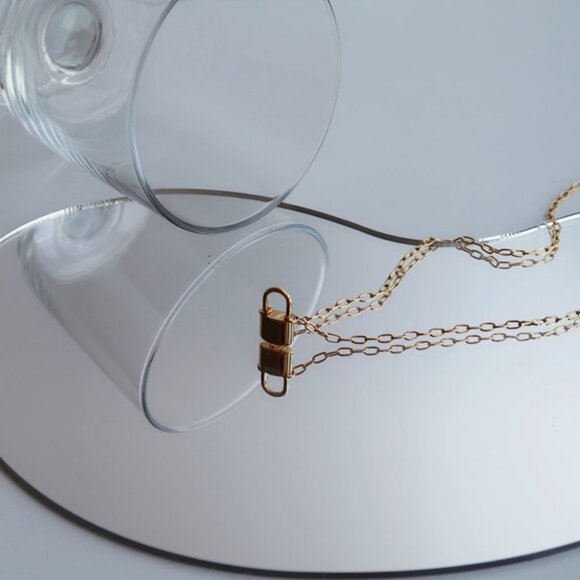 NEW 18K Gold Plated Lock Padlock Pendant Link Chain Paper Clip Necklace - Picture 4 of 6